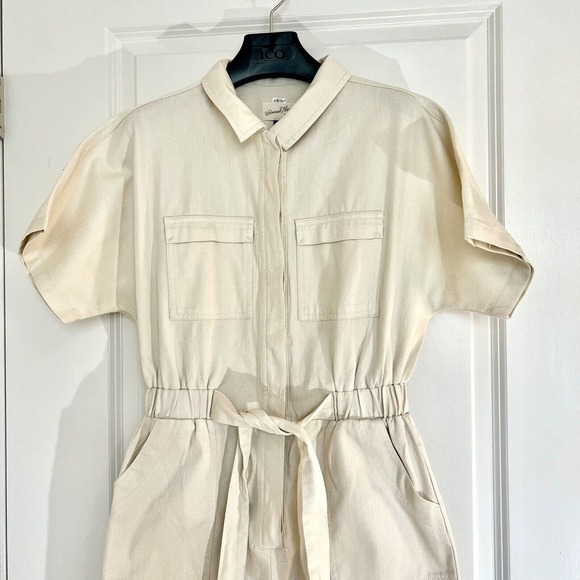 Universal Thread Womens Sz 4 Tan Beige Short Sleeve Button Up Boiler Suit Romper - Picture 4 of 16